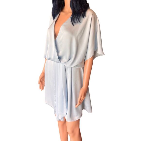Ramy Brook Lillie Mini Dress Large Blue Silky Pleated Cocktail Party Wedding - Picture 6 of 7